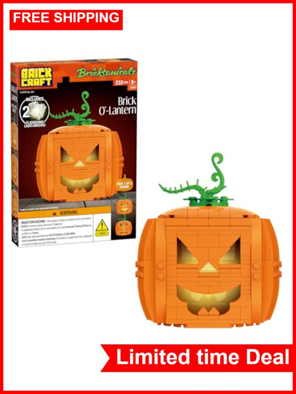 Brick Building Kit Halloween Pumpkin Decoration 233 PCS Interchangeable Faces